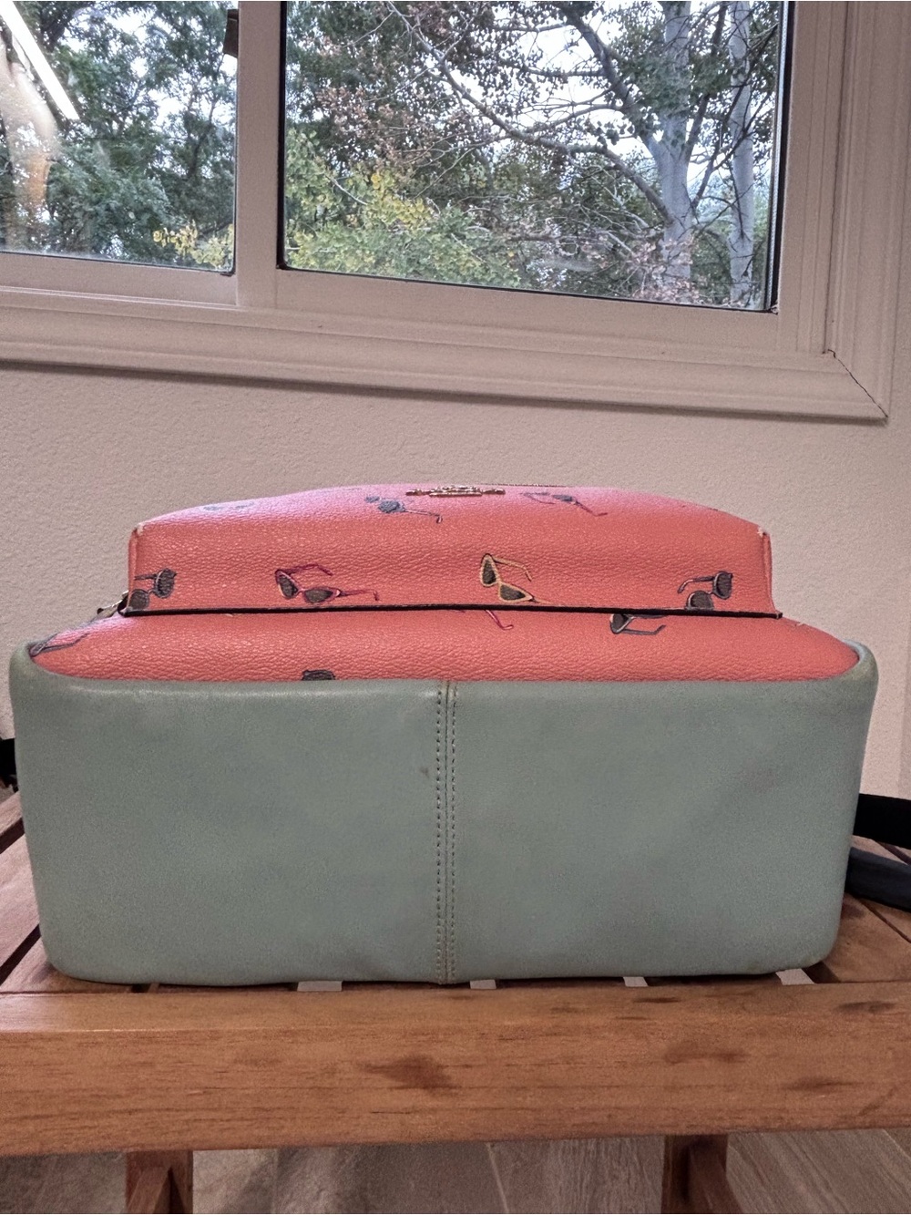 Coach Coral Mini Backpack with Pale Blue Trim and Sunglass Print - Picture 9 of 16